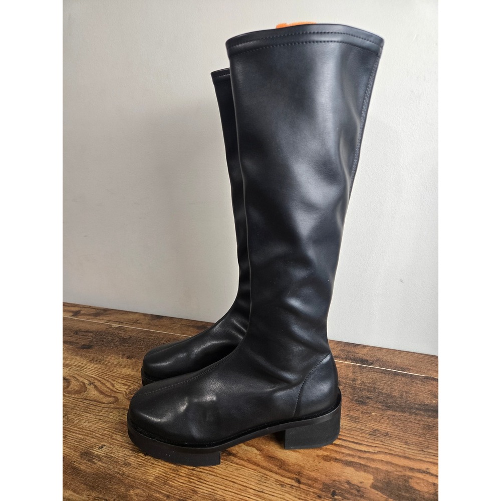 FRAME Black Le Remi Knee High Boots 37.5 Made in Portugal Leather Platform